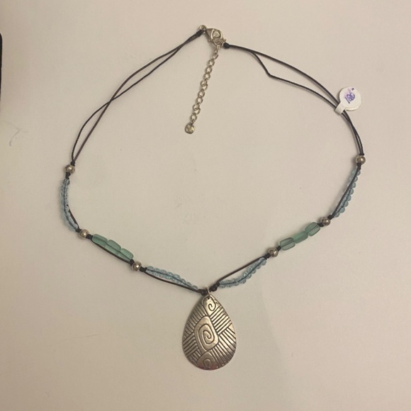 Silpada Sterling Silver RETIRED Blue Glass Beads and Leather Necklace - Picture 7 of 8